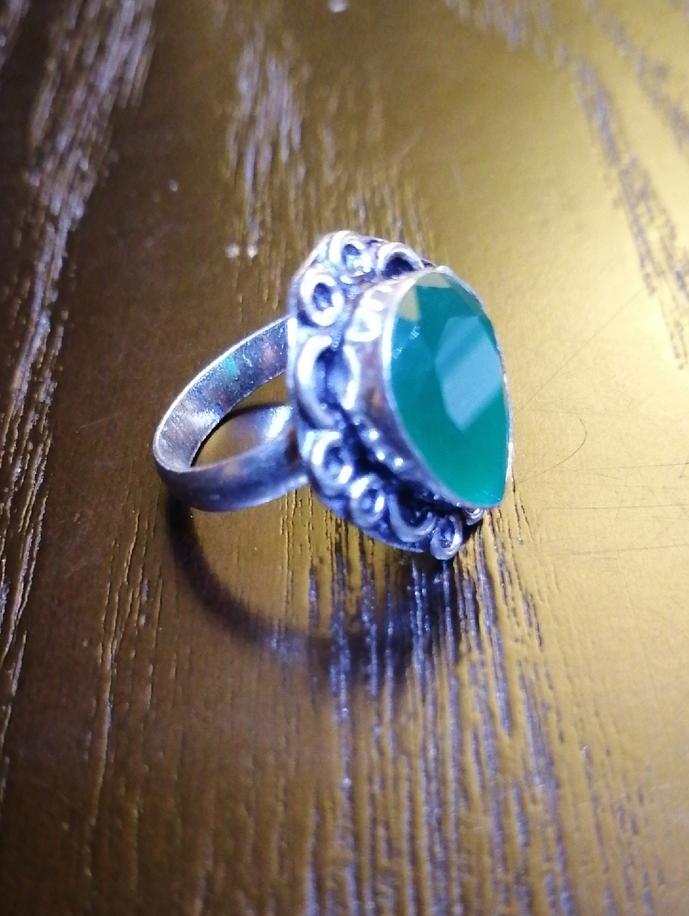 Simulated Emerald Silver Plated Ring Size 6